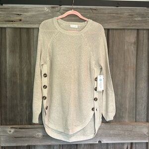 RD Style - button side sweater in oatmeal, beige